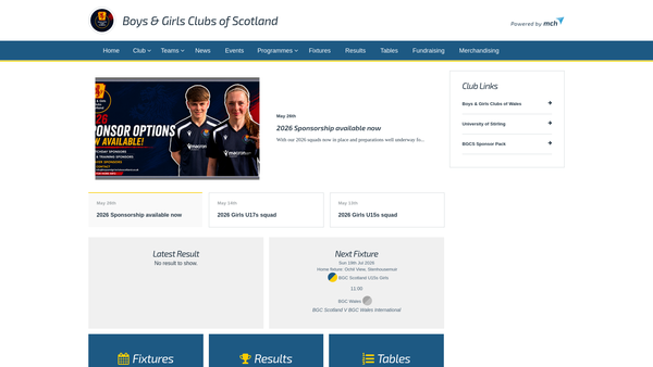 Screenshot of the Boys' and Girls' Clubs of Scotland website