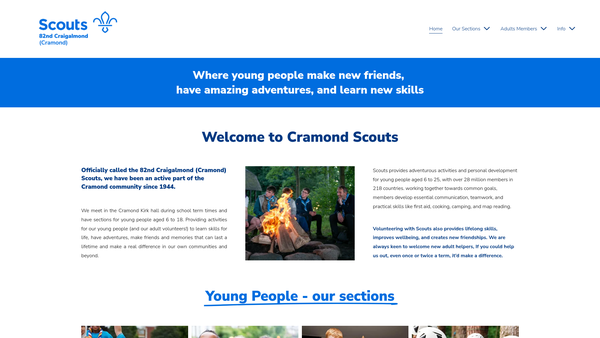 Screenshot of the 82nd Craigalmond (Cramond) Scout Group website