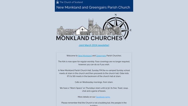 Screenshot of the Airdrie New Monkland Parish Church of Scotland website
