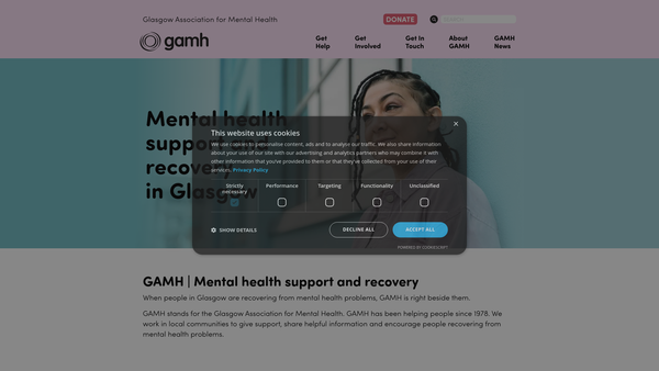 Screenshot of the Glasgow Association For Mental Health Limited website