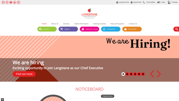 Screenshot of the Langstane Housing Association Limited website