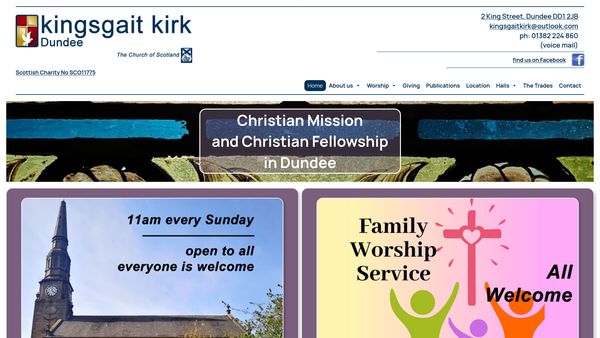 Screenshot of the Dundee: Kingsgait Kirk Church of Scotland website
