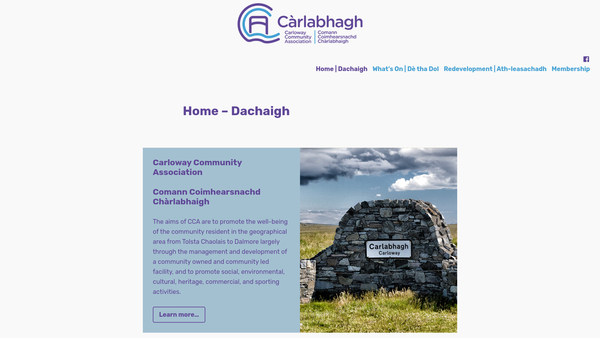 Screenshot of the Carloway Community Association website