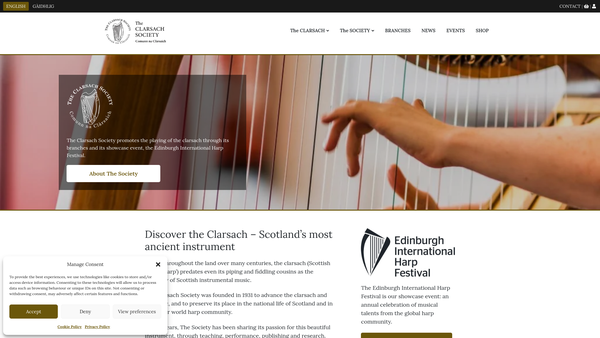 Screenshot of the Clarsach Society - Comunn Na Clarsaich website