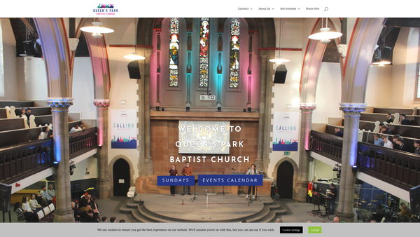 Screenshot of the Queens Park Baptist Church website