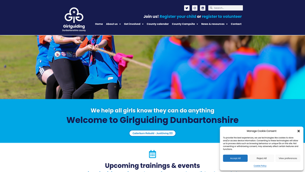 Screenshot of the Girlguiding Dunbartonshire website