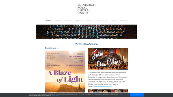 Screenshot of the Edinburgh Royal Choral Union website