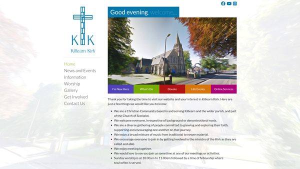 Screenshot of the Killearn Kirk (Church of Scotland) website