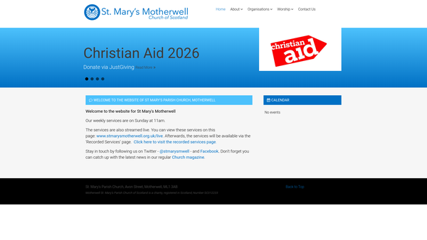 Screenshot of the Motherwell St Marys Parish Church of Scotland website