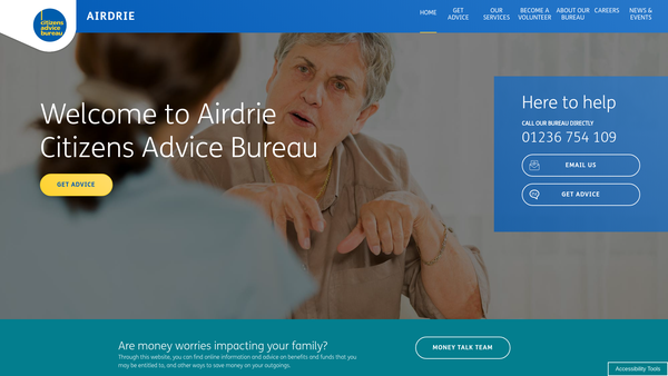 Screenshot of the Airdrie Citizens Advice Bureau website