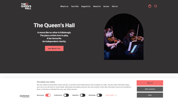 Screenshot of the Queens Hall Edinburgh Ltd website
