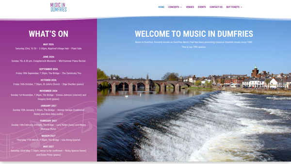 Screenshot of the Music in Dumfries website