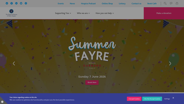 Screenshot of the Prince & Princess Of Wales Hospice, (The) website