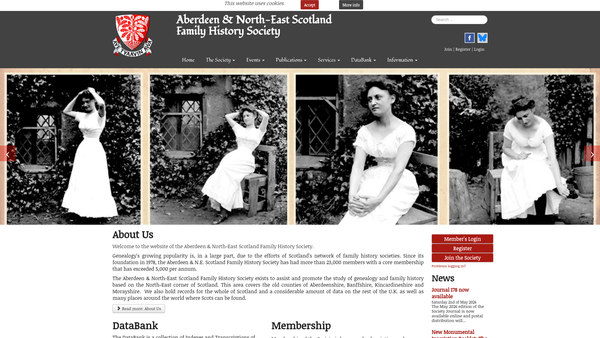 Screenshot of the Aberdeen & North East Scotland Family History Society website