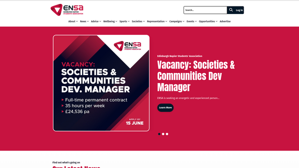 Screenshot of the Edinburgh Napier Students' Association website