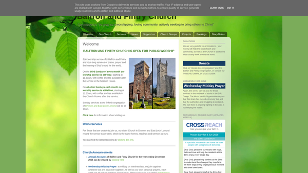 Screenshot of the Balfron and Fintry Church of Scotland website