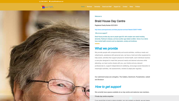 Screenshot of the Braidhouse Day Centre Ltd website