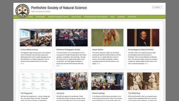 Screenshot of the Perthshire Society Of Natural Science website