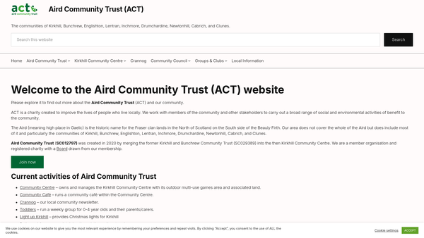 Screenshot of the Aird Community Trust website