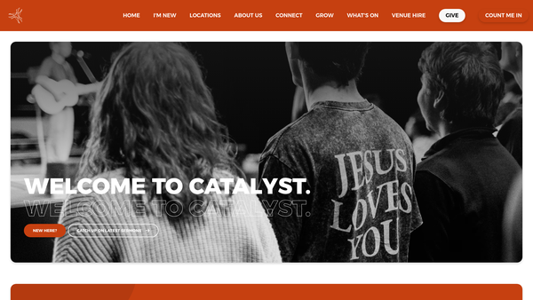 Screenshot of the Catalyst Vineyard Church website