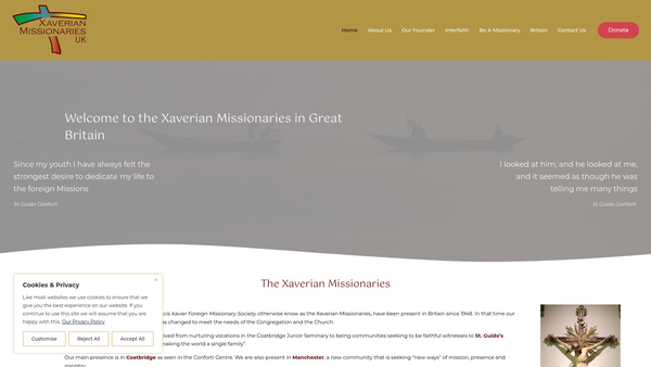 Screenshot of the St Francis Xavier Foreign Mission Society Trust website