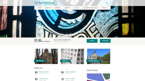 Screenshot of the The New Wellwynd Parish Church of Scotland Airdrie website