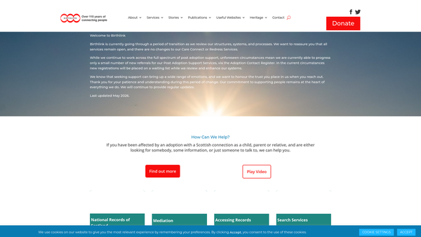 Screenshot of the Birthlink website