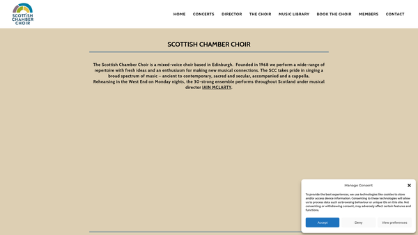 Screenshot of the Scottish Chamber Choir SCIO website