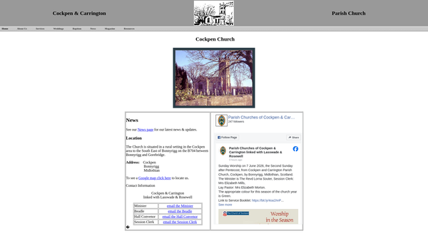 Screenshot of the Cockpen and Carrington Parish Church (Church of Scotland) website