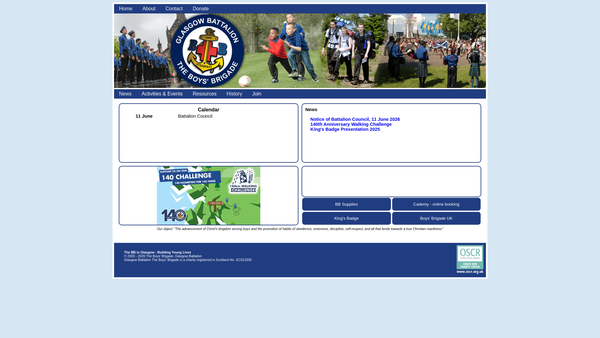 Screenshot of the Glasgow Battalion Boys Brigade website