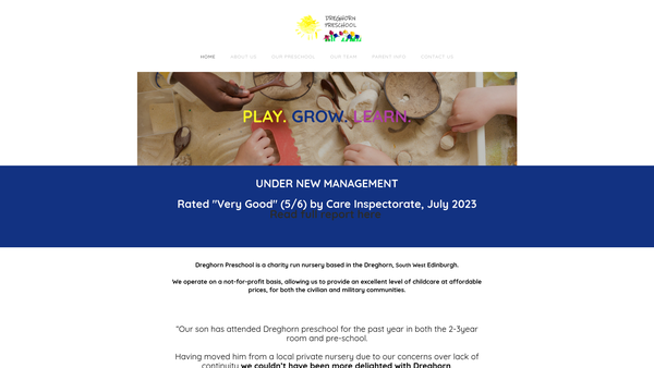 Screenshot of the Dreghorn Pre School and Crèche website
