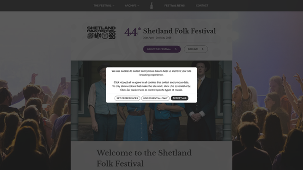 Screenshot of the Shetland Folk Festival Society website