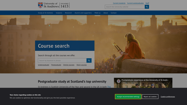 Screenshot of the University Of St Andrews website