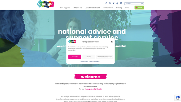 Screenshot of the Change Mental Health LTD website