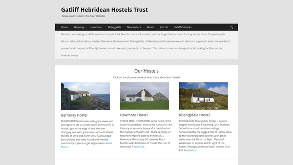Screenshot of the Gatliff Hebridean Hostels Trust website