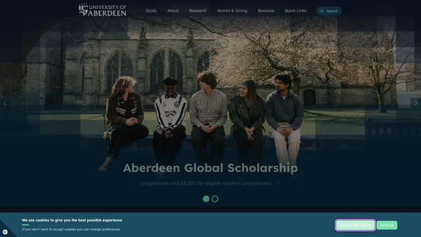 Screenshot of the University Of Aberdeen website