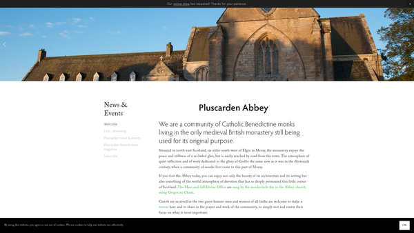 Screenshot of the Pluscarden Abbey website