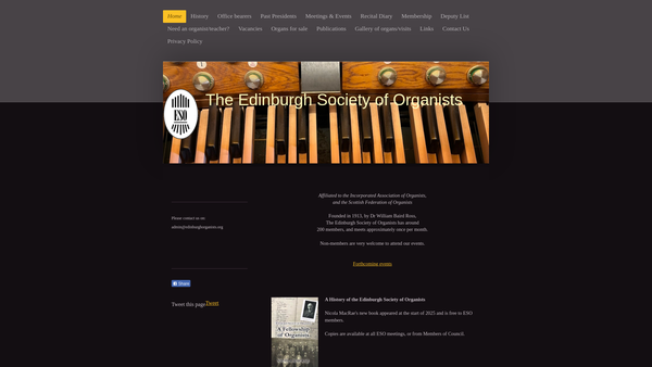 Screenshot of the Edinburgh Society Of Organists website
