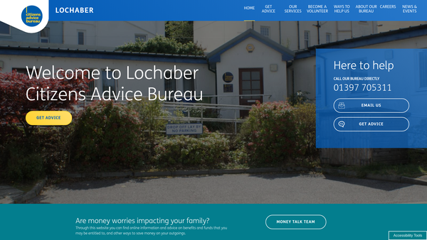 Screenshot of the Lochaber Citizens Advice Bureau website