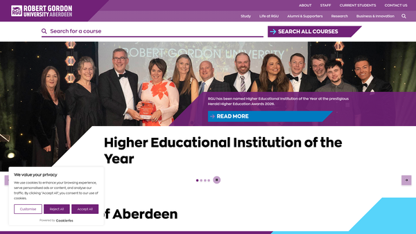 Screenshot of the Robert Gordon University website