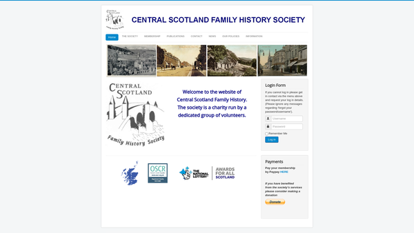 Screenshot of the Central Scotland Family History Society website