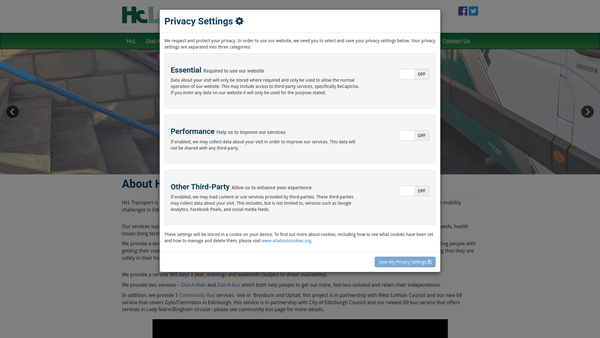 Screenshot of the Handicabs (Lothian) Ltd website