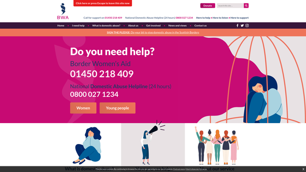 Screenshot of the Border Women's Aid Ltd website