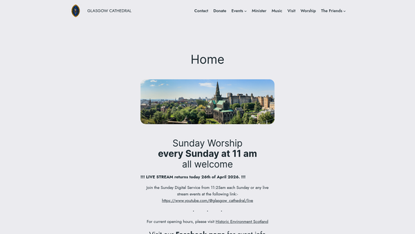 Screenshot of the Glasgow Cathedral (St Mungo's or High), Church of Scotland website