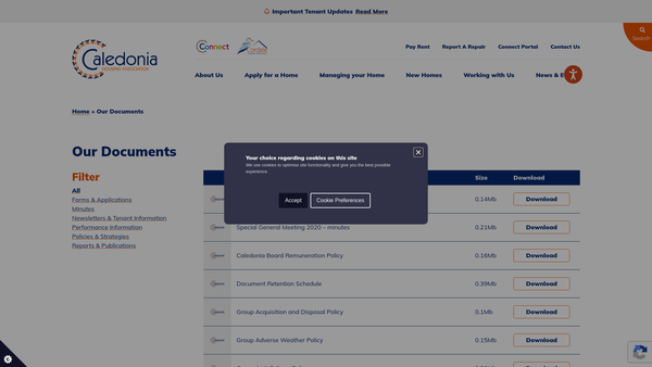 Screenshot of the Caledonia Housing Association Limited website