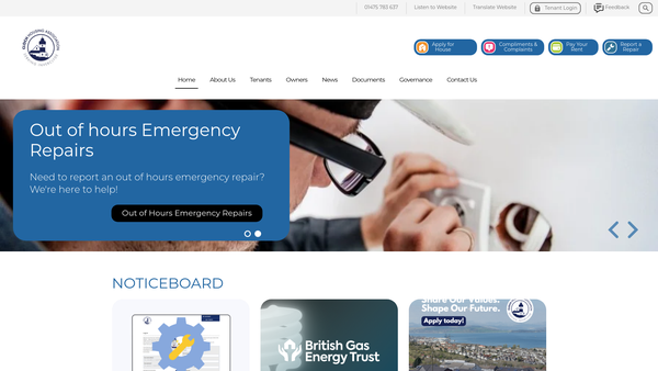 Screenshot of the Cloch Housing Association Limited website