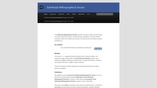 Screenshot of the Edinburgh Bibliographical Society website