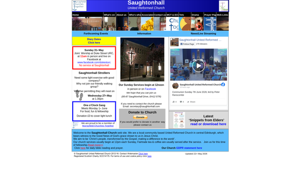 Screenshot of the Saughtonhall United Reformed Church website