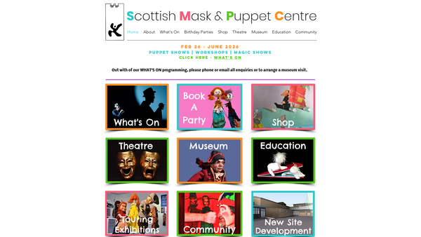 Screenshot of the Garret Mask & Puppet Centre Trust Ltd website