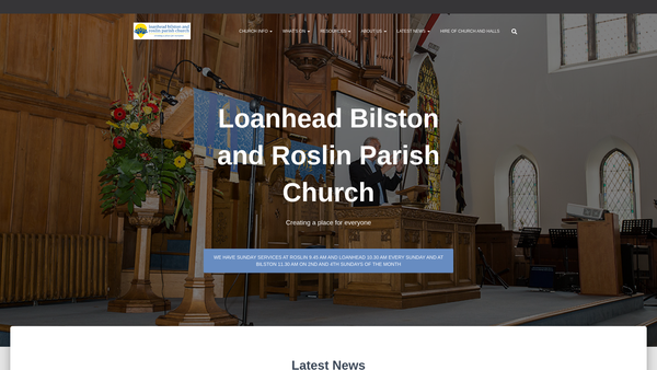 Screenshot of the Loanhead, Bilston and Roslin Parish Church (Church of Scotland) website